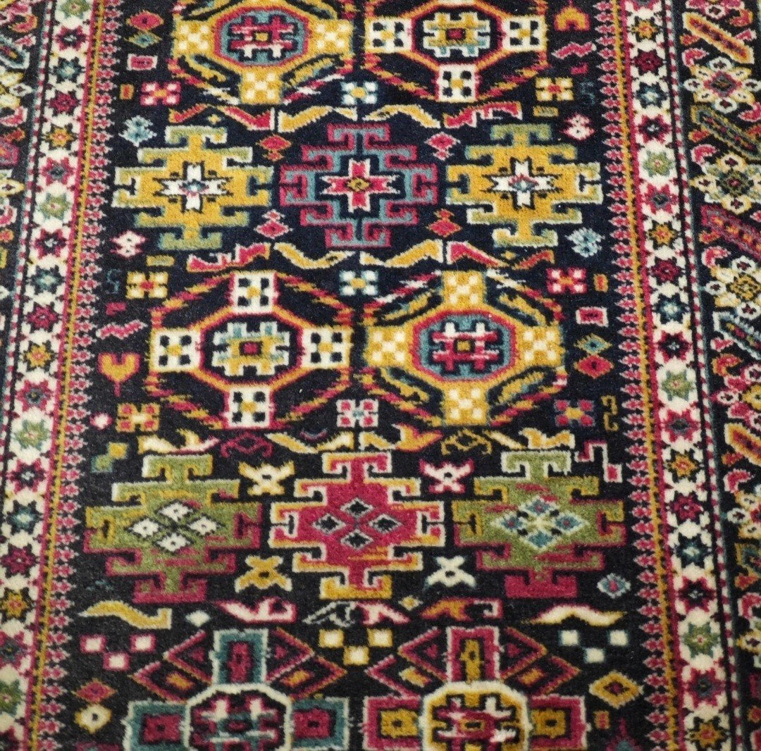 Vintage oosters wol Kazak vloerkleed dark blue 71x145cm, Oosters, Traditioneel, Klassiek, Groen, 100 tot 150 cm, Www.hypepopup.nl