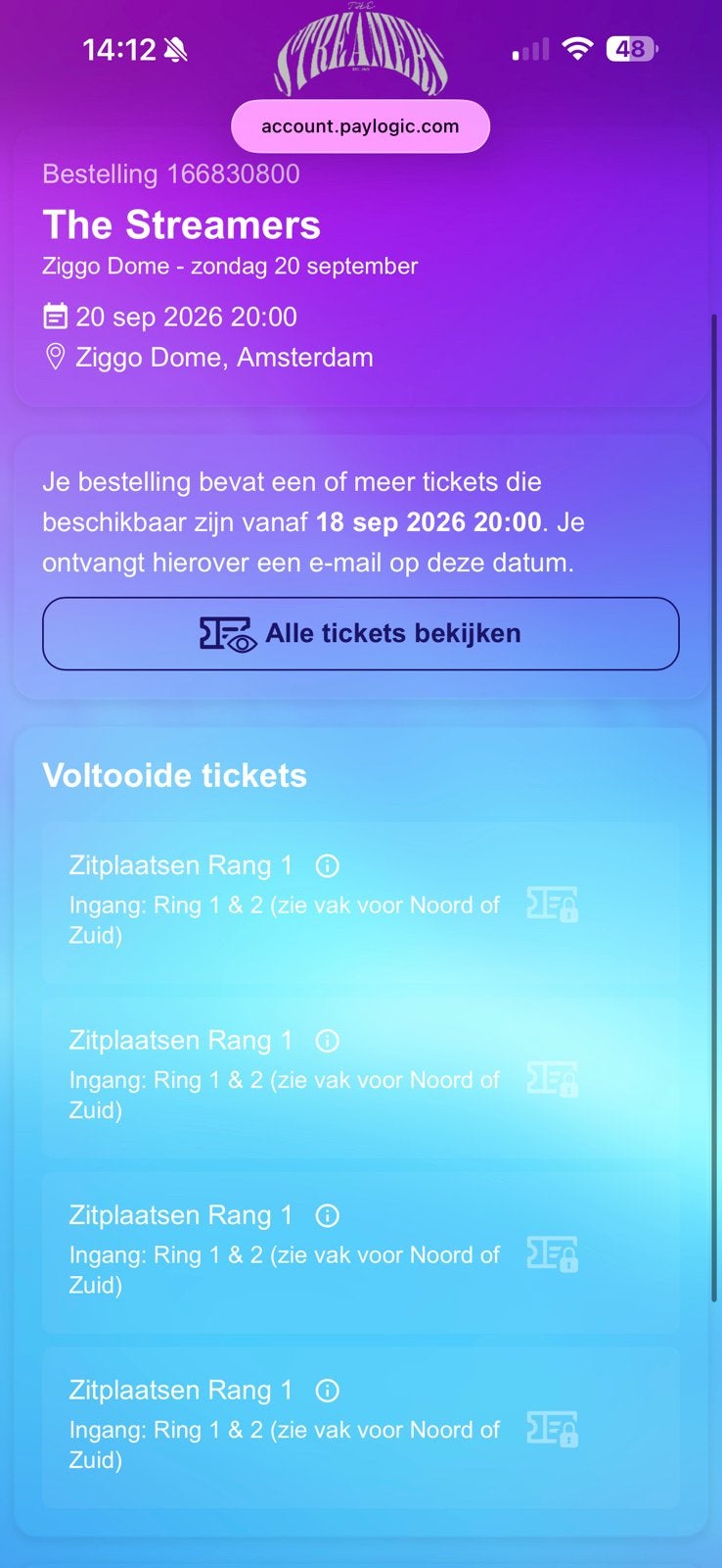 The Streamers 20 september Ziggo Dome, Drie personen of meer