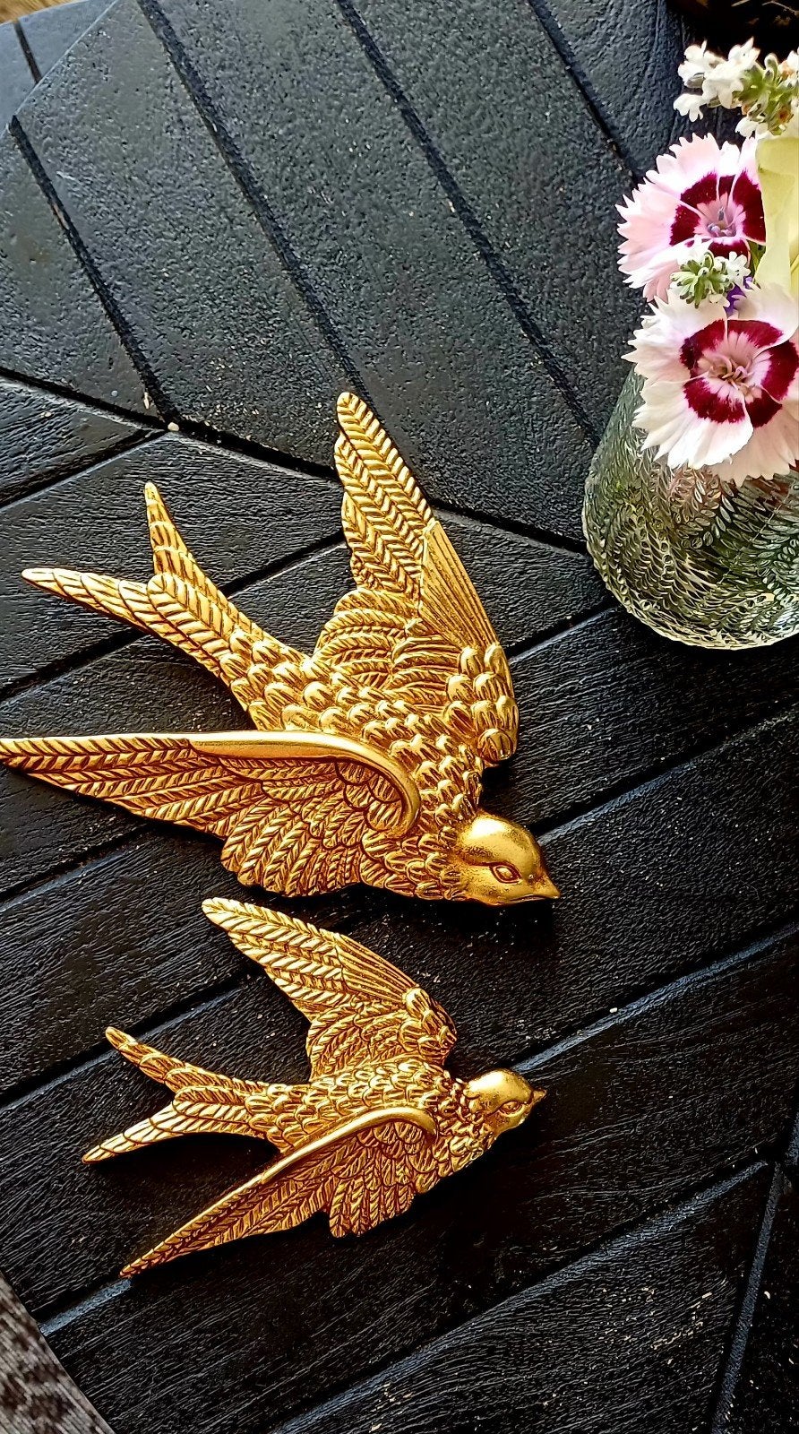 Prachtige gouden zwaluwen wanddecoratie, Metaal, Wandsculptuur, Nieuw, Ophalen of Verzenden