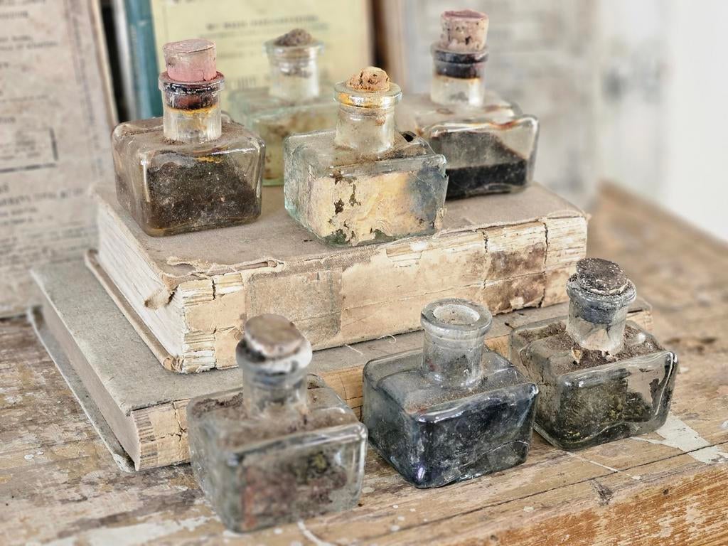 Antieke brocante, oude glazen inktpotjes uit Brussel, Antiek en Kunst, Ophalen of Verzenden