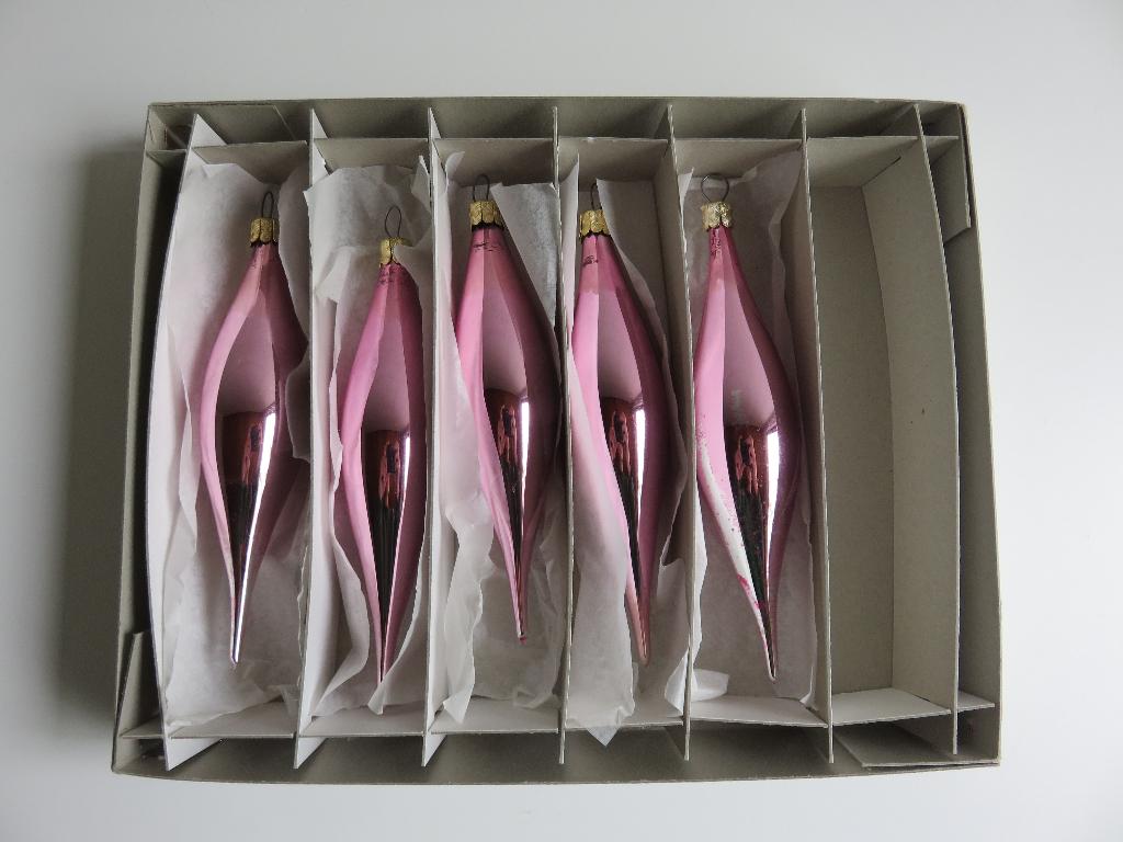 5 Vintage koud roze babyroze glazen pegels ijspegels, Ophalen of Verzenden, Gebruikt