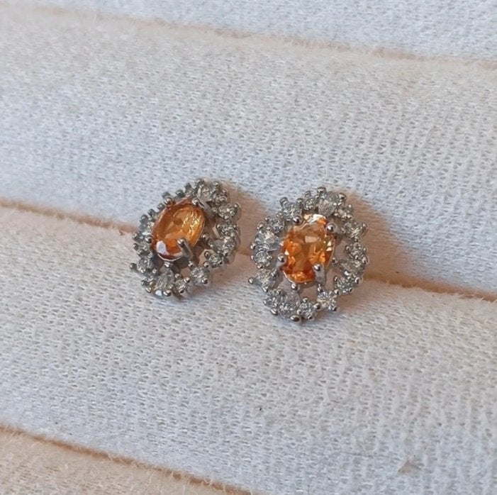 edelsteen s925 zilver oorbel stekers van facet Citrien, Nieuw, Oranje, Ophalen of Verzenden, Met edelsteen