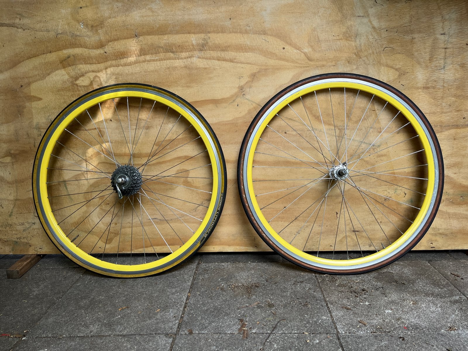 Campagnolo Chorus Wielset 9 speed Racefiets Wielen - geel, Wiel, Gebruikt, Ophalen of Verzenden, Aluminium