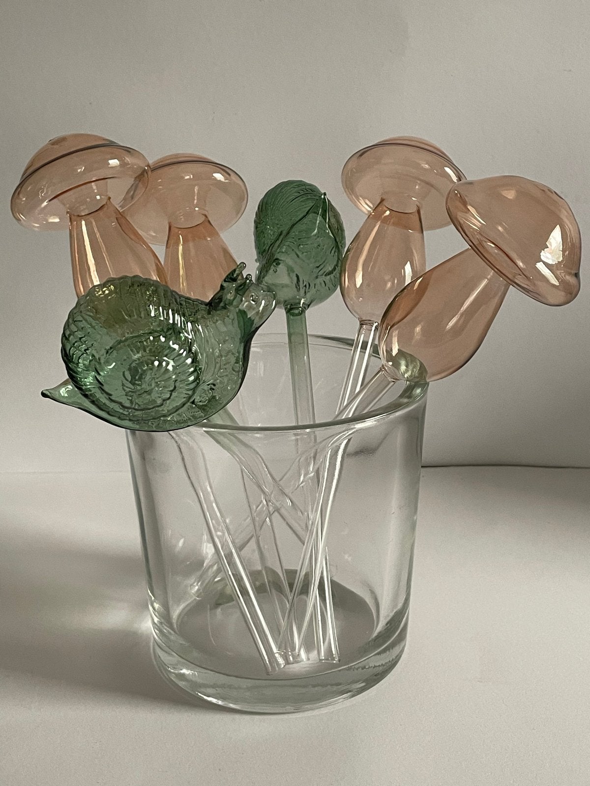 Glazen plantenbewateraars paddenstoel en slak (6 stuks), Tuin en Terras, Tuinstekers, Ophalen of Verzenden, Nieuw