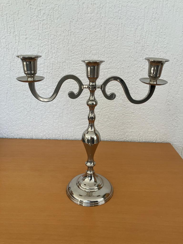 Verzilverde 3 lichts – 3 armige kandelaar , Ophalen of Verzenden, Overige materialen