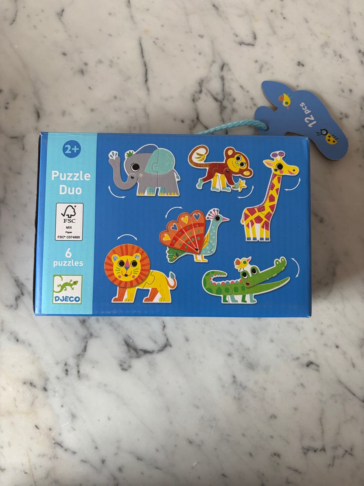 Djeco Dierenpuzzel Duo voor 2 jaar, Ophalen, 10 tot 50 stukjes, Gebruikt, 2 tot 4 jaar