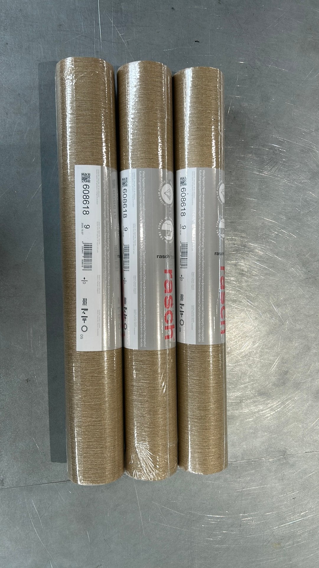 3 rollen RASCH behang - goudkleurig - 608618, Rasch, Ophalen of Verzenden, Vliesbehang, Goud