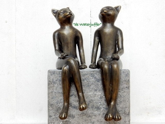 235* Bronzen set poesjes (Boven €75 geen verzendkosten), Tuin en Terras, Ophalen of Verzenden, Nieuw, Overige materialen, Dierenbeeld
