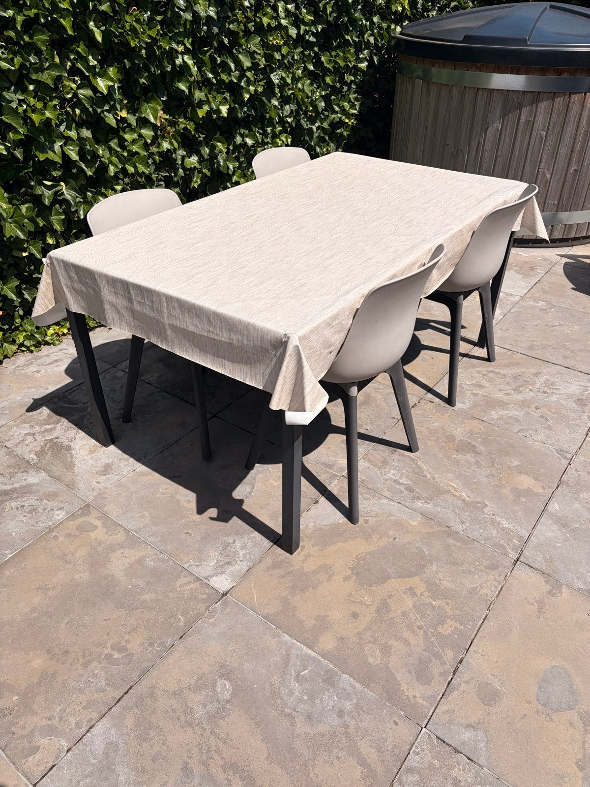 Buitentafel met tuinstoelen 160x90x75, Ophalen, Gebruikt, Rechthoekig, Metaal
