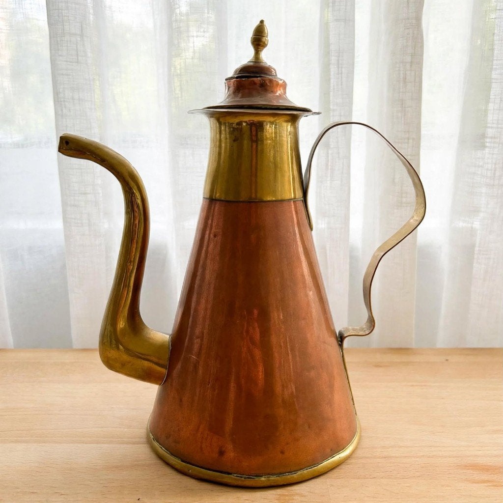 Antieke Koper & Messing  koffiepot Dallah Ibrik 30 cm, Antiek en Kunst, Ophalen of Verzenden, Koper