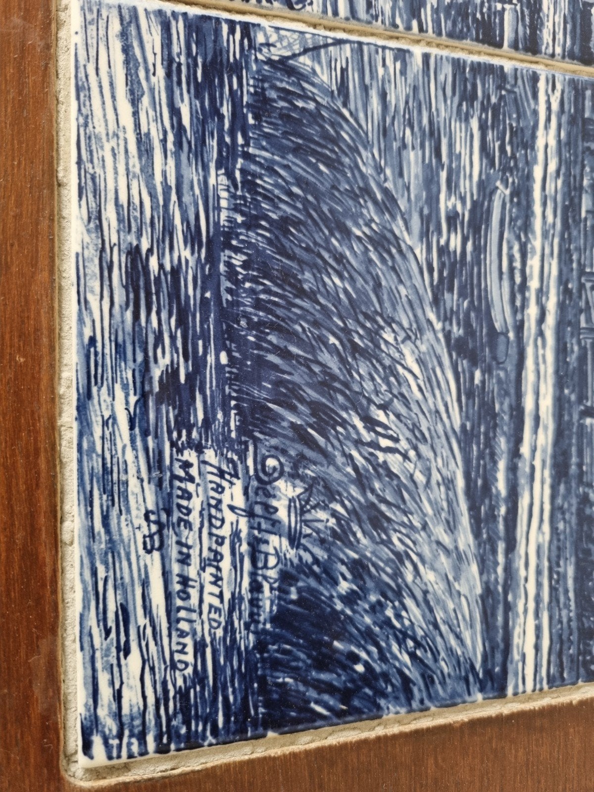Delfts Blauw Tegeltableau met Molen en Landschap, Ophalen