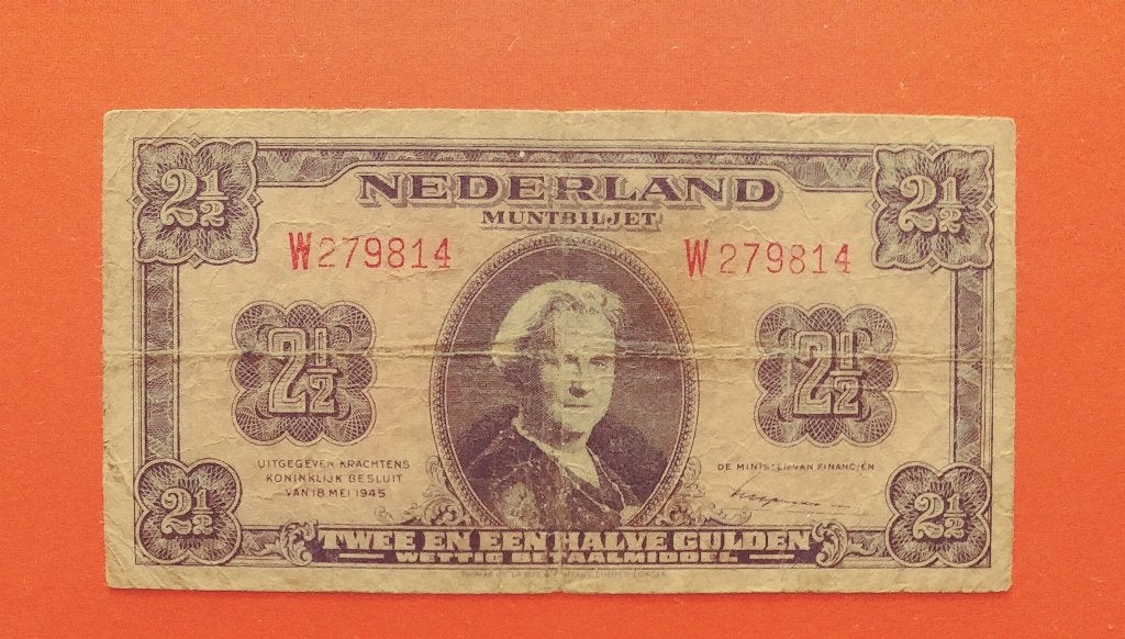 Muntbiljet 2,5 gulden 1945, 1 grote letter, cat. PL16.a2, Verzenden, 2½ gulden, Los biljet