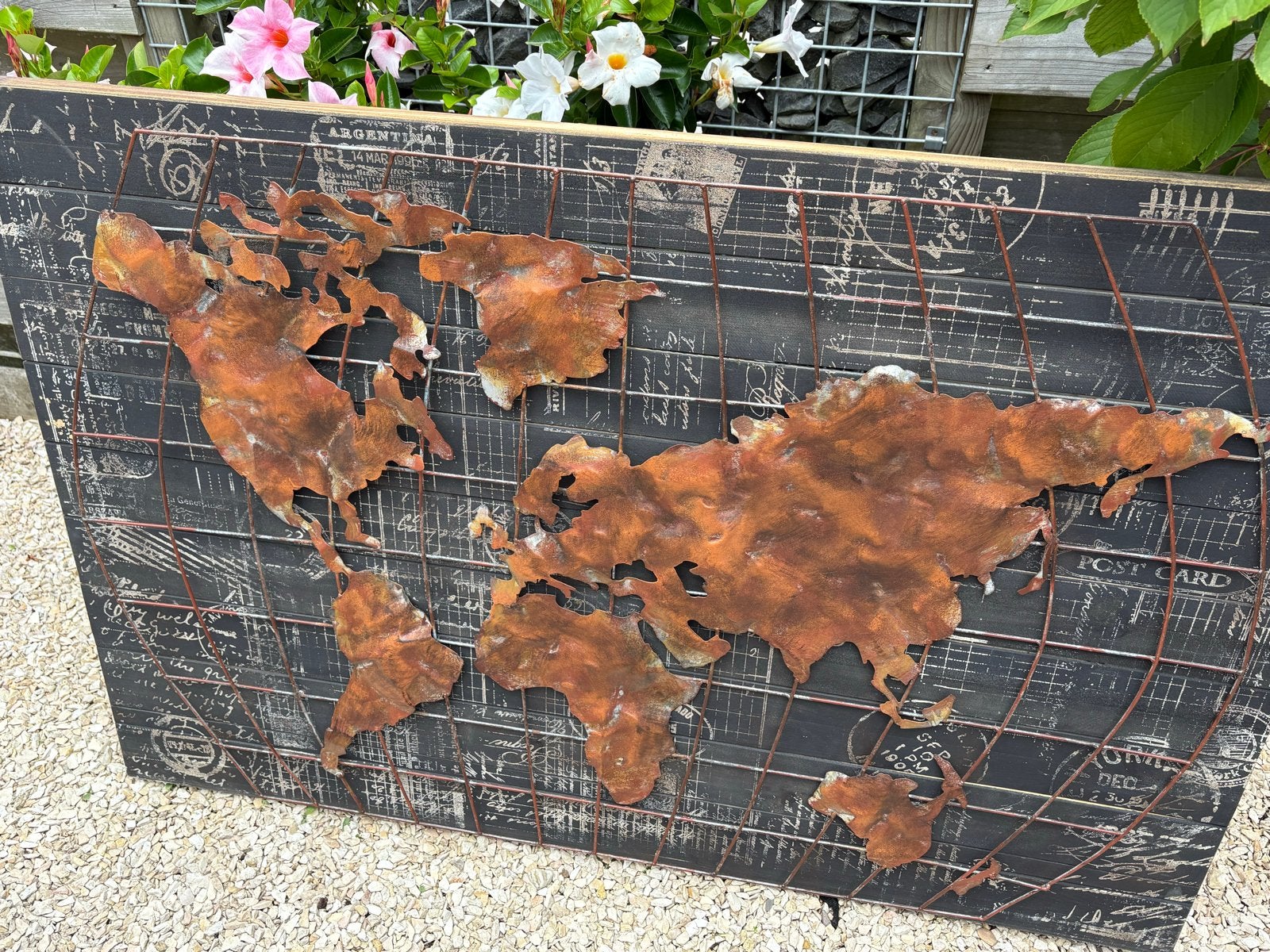Wanddecoratie Wereldkaart Metaal Hout 120x80cm, Huis en Inrichting, Gebruikt, Industrieel, Hout, Meerkleurig