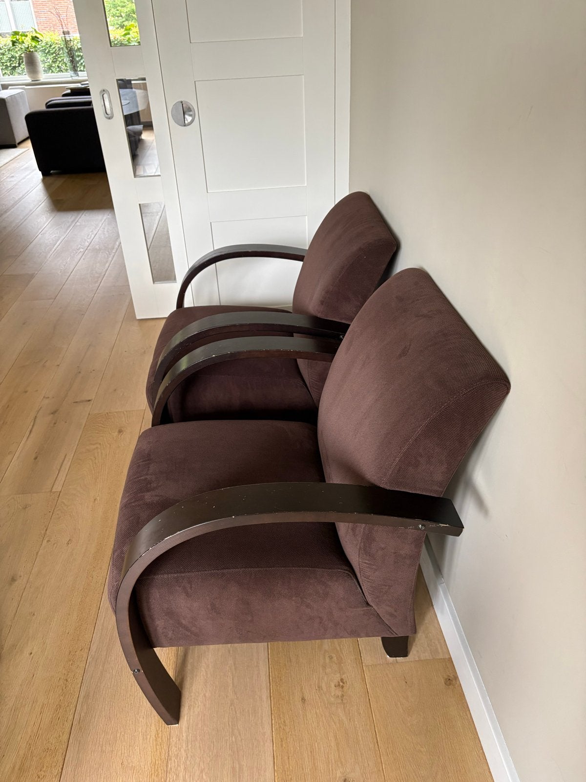 Montel stoelen - 2 stuks, 68cm breed, 78cm diep, Ophalen, Gebruikt, Twee, Bruin