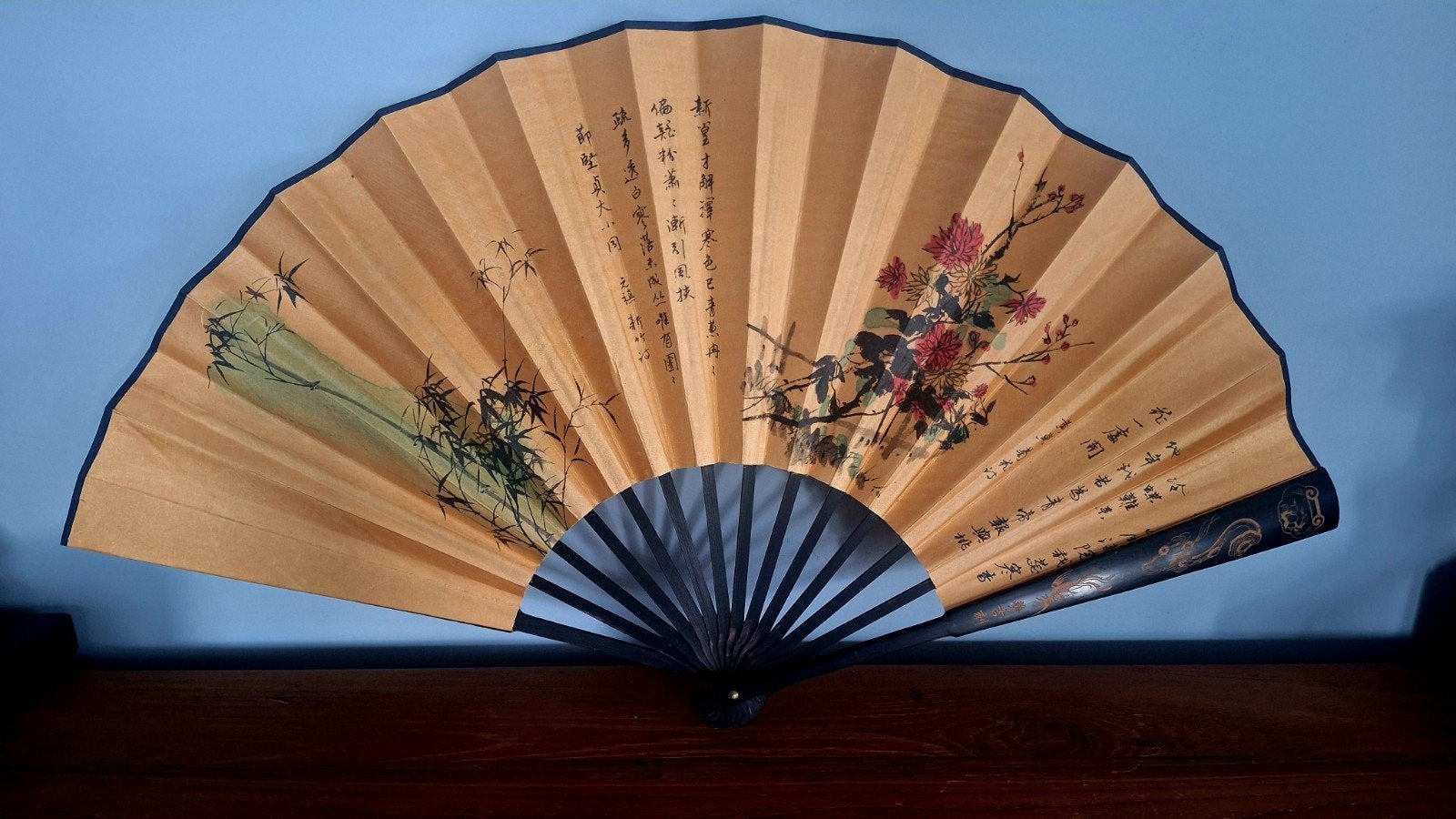 Chinese Vouwwaaier met Kalligrafie en Bamboe (30x60 cm), Ophalen of Verzenden