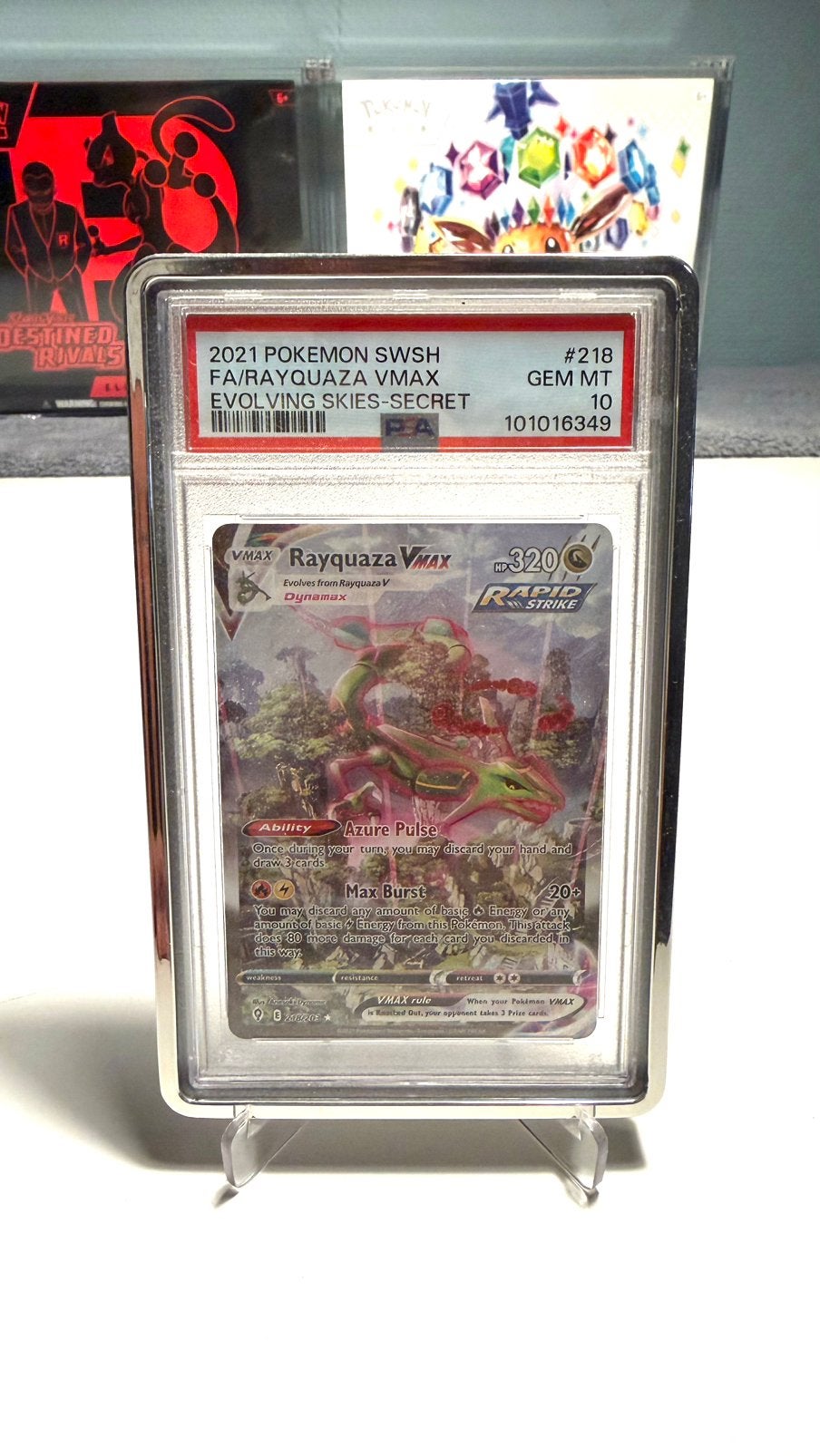 Rayquaza vmax evolving skies #218 psa 10, Ophalen of Verzenden, Zo goed als nieuw