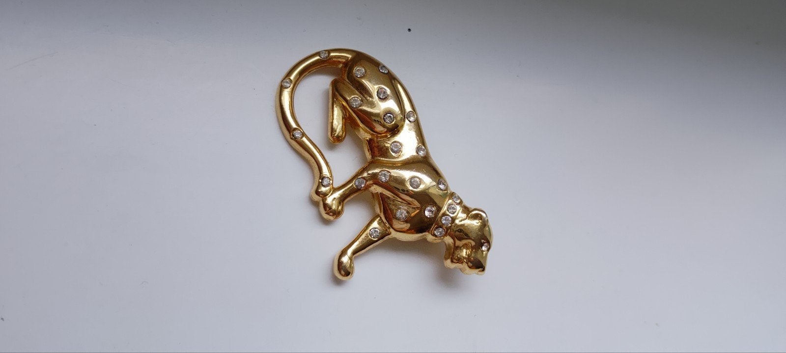 Vintage Swarovski Luipaard Broche - Jaren 80/90, Met kristal, Overige materialen, 4 tot 7 cm, Gebruikt