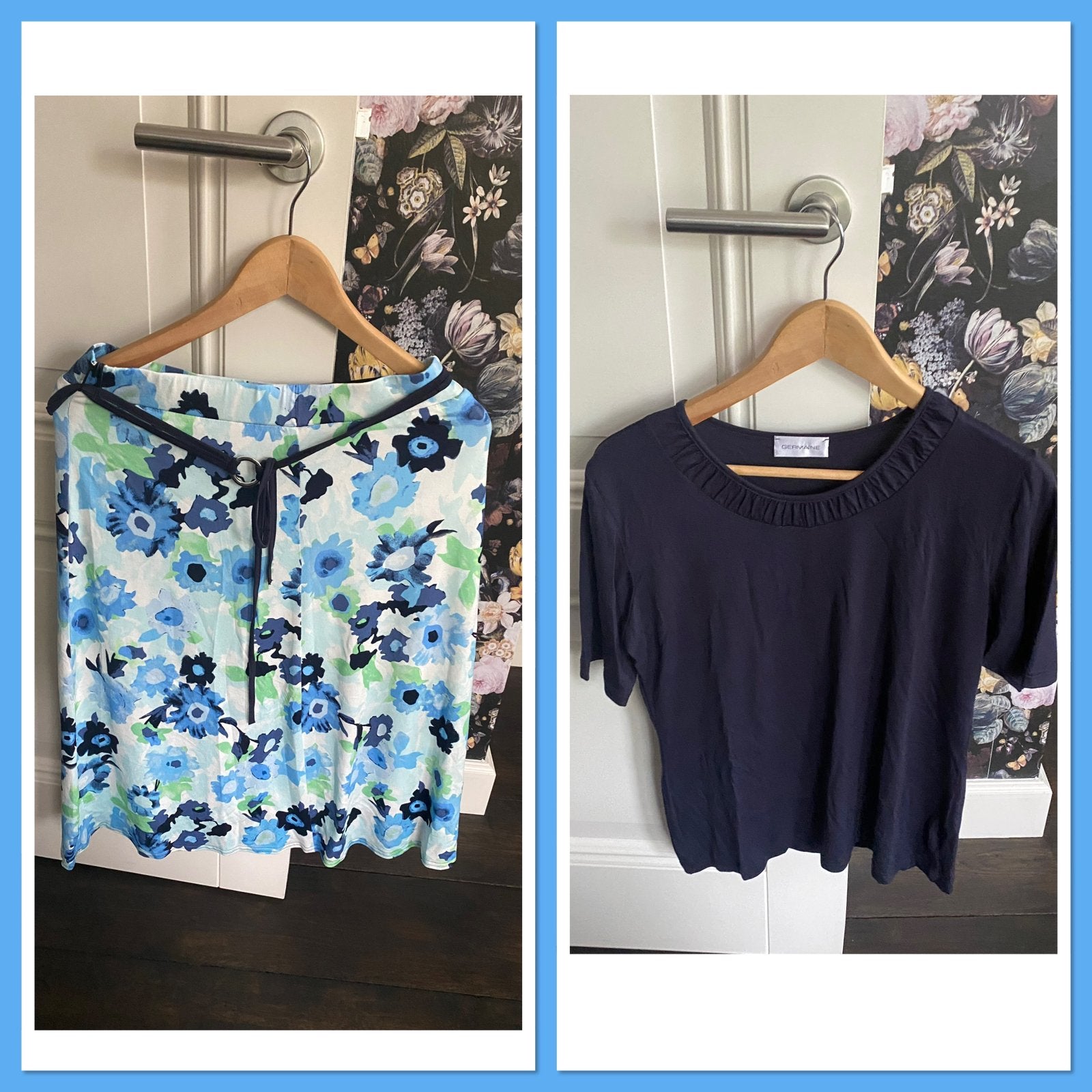Set rok lichtblauw wit truitje donkerblauw maat 38, Kleding | Dames, Ophalen of Verzenden, Zo goed als nieuw, Maat 38/40 (M)