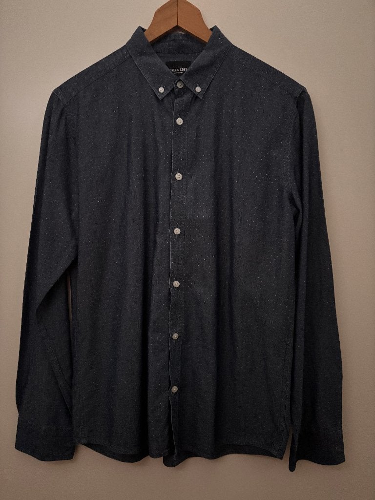 Only & Sons slim fit overhemd / blouse blauw / wit, maat L., Blauw, Ophalen of Verzenden, Zo goed als nieuw, Halswijdte 41/42 (L)