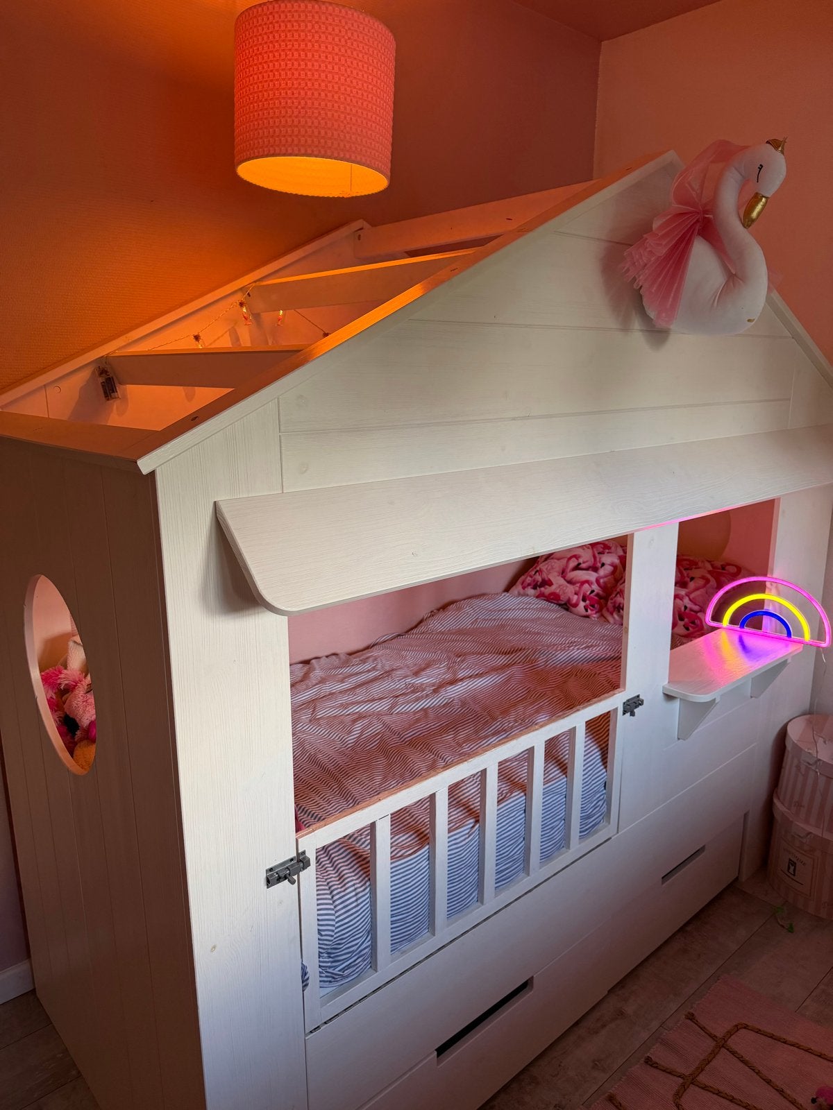 Huisbed met lattenbodem (zonder matras), Kinderen en Baby's, Kinderkamer | Bedden, Ophalen, Gebruikt, 100 cm of meer, Lattenbodem