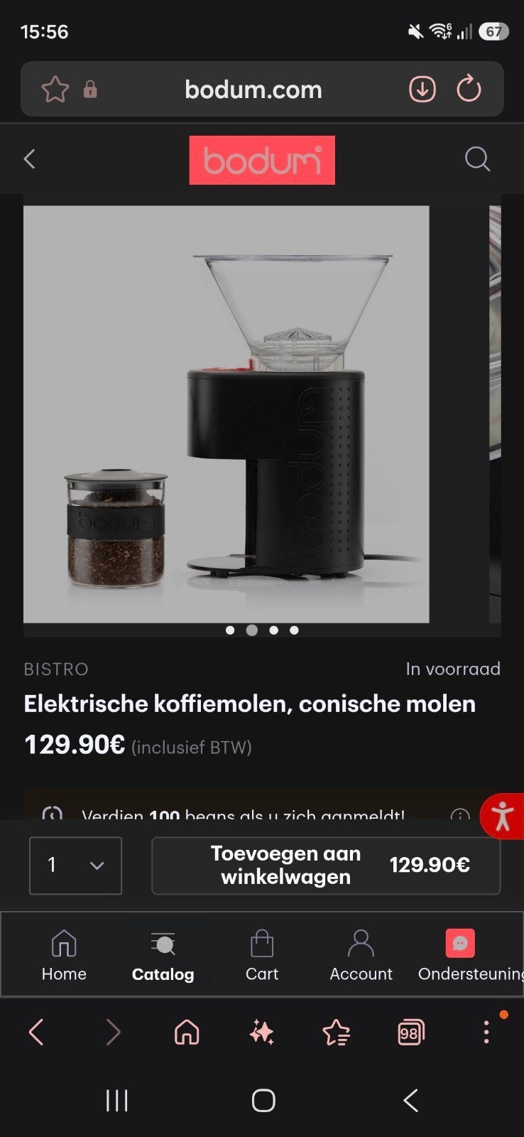 bodum bistro bonenmaler, Ophalen of Verzenden, Gebruikt, Koffiemachine, Koffiebonen