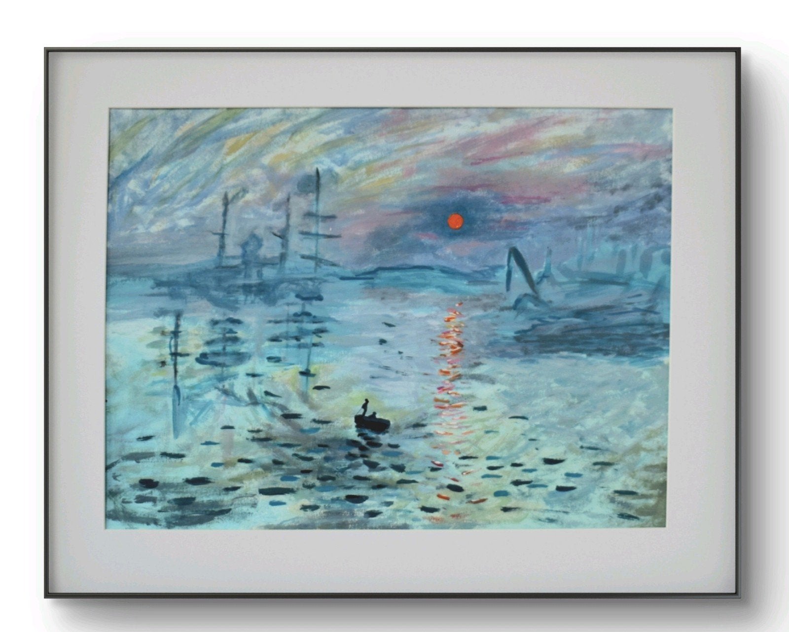 Claude Monet 'Impression Sunrise' Hommage Schilderij, Antiek en Kunst, Kunst | Schilderijen | Modern, Landschap, Acrylverf, Papier/karton