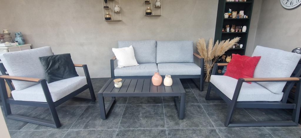 Loungeset Amber 4-DLG zwart/grijs., Ophalen, 4 zitplaatsen, Aluminium, Loungeset