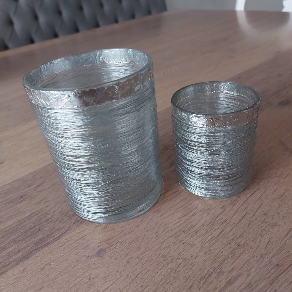 2 Rivièra Maison windlichten Silver String – S en M, Waxinelichthouder, Rivièra Maison, Ophalen of Verzenden, Zilver