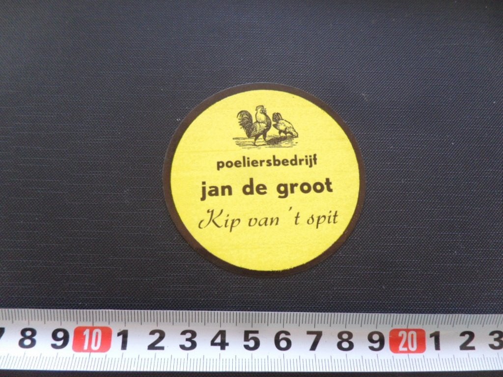 sticker poeliersbedrijf JAN DE GROOT kip van 't spit, Ophalen, Zo goed als nieuw