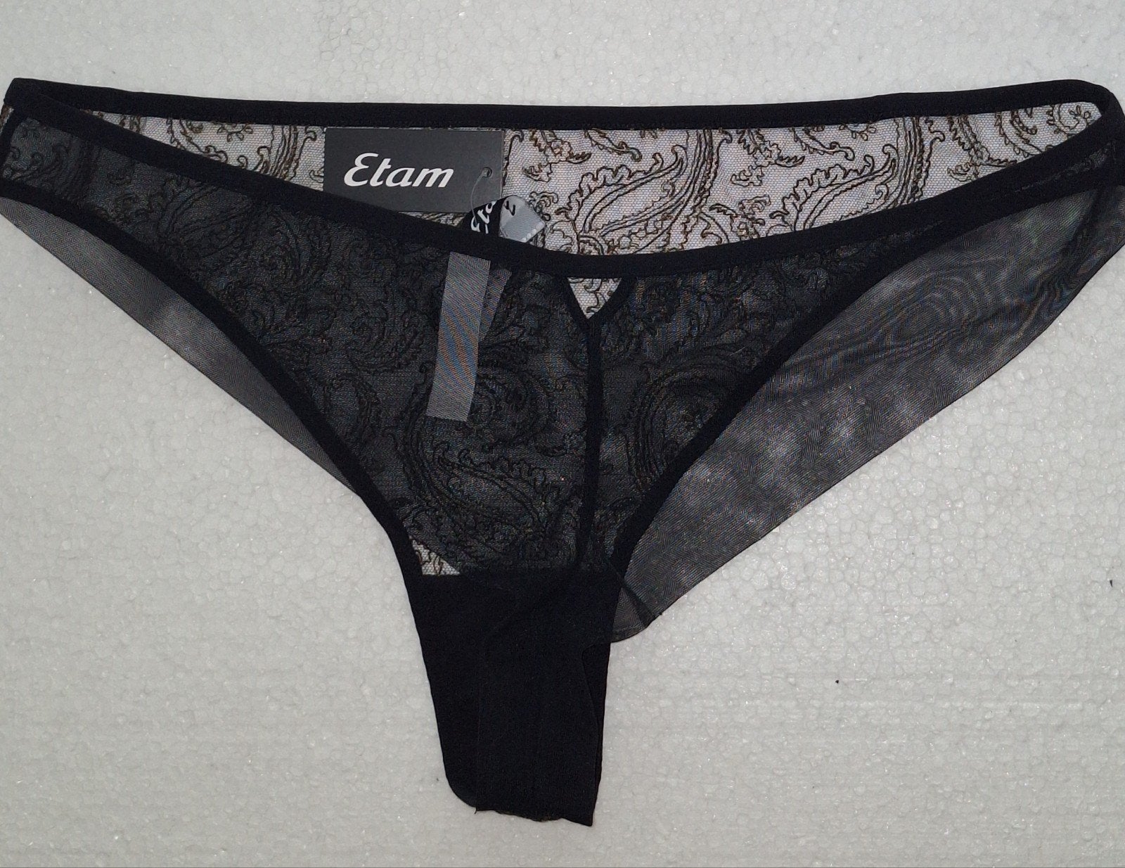 Sexy bruin-zwarte doorschijnende slip van Etam (44), Verzenden, Zwart, Slip