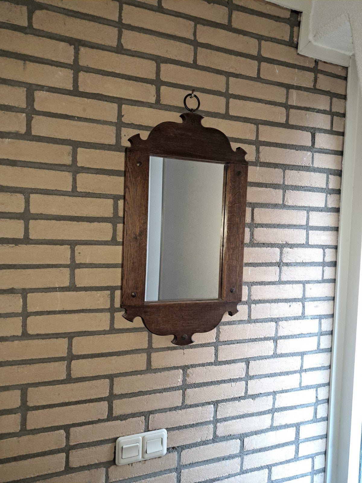 Houten spiegel 38 x 74 cm - Vintage stijl, Antiek en Kunst, Antiek | Spiegels, Ophalen, Rechthoekig