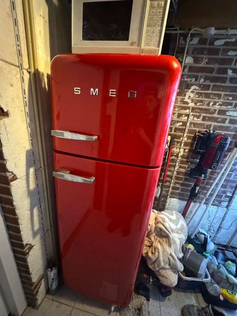 Retro Smeg Koelkast met vriesvak - Rood, Retro Design, 150 tot 200 liter, Gebruikt, 60 cm of meer, Ophalen of Verzenden