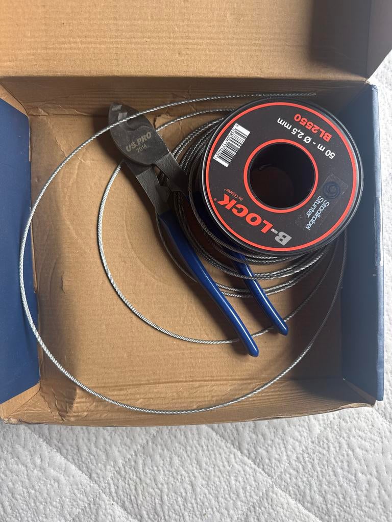 Staalkabel (50m, 2.5mm) met kabelschaar - Nieuw, Ophalen of Verzenden, Nieuw