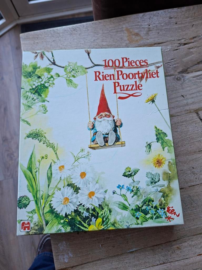 Vintage Rien Poortvliet Puzzel - Kabouter op schommel - 100p, Ophalen of Verzenden, Gebruikt