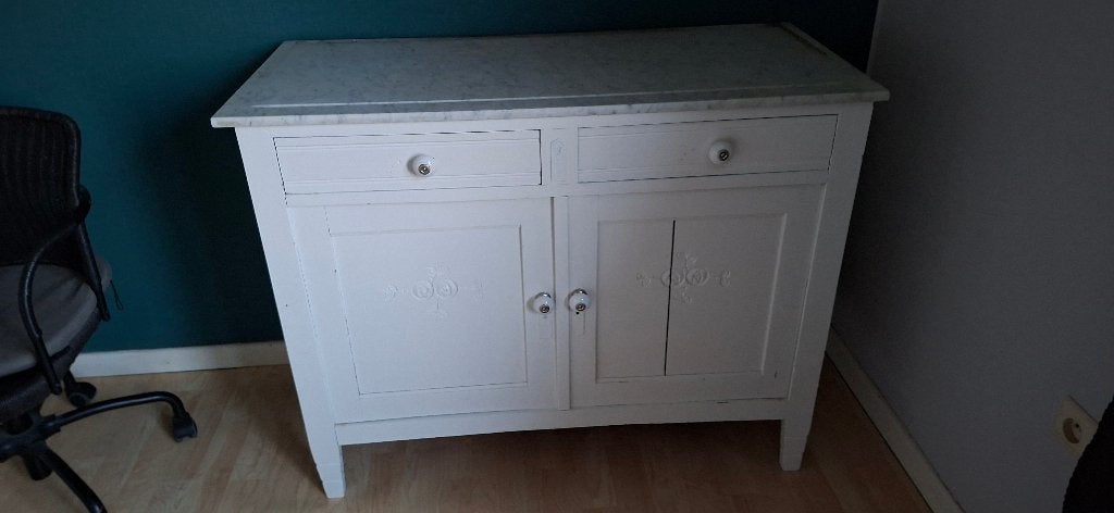 Antieke Witte Commode met Marmeren Blad Landelijk, Ophalen