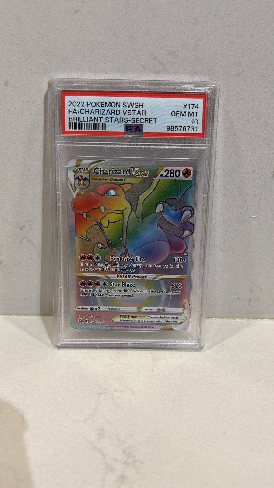 Charizard VSTAR PSA 10 GEM MT - Briljante Sterren Secret, Hobby en Vrije tijd, Ophalen of Verzenden, Nieuw, Losse kaart, Foil