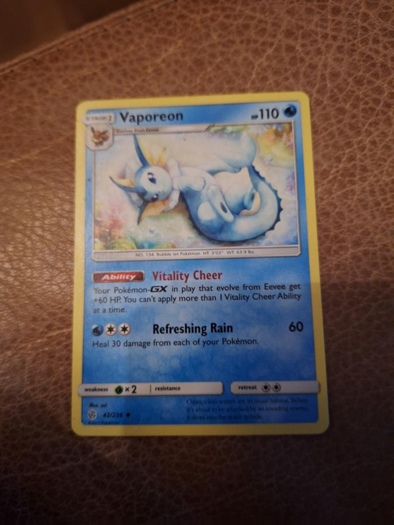 Pokemon kaart vaporeon hp110, Ophalen of Verzenden, Zo goed als nieuw, Losse kaart