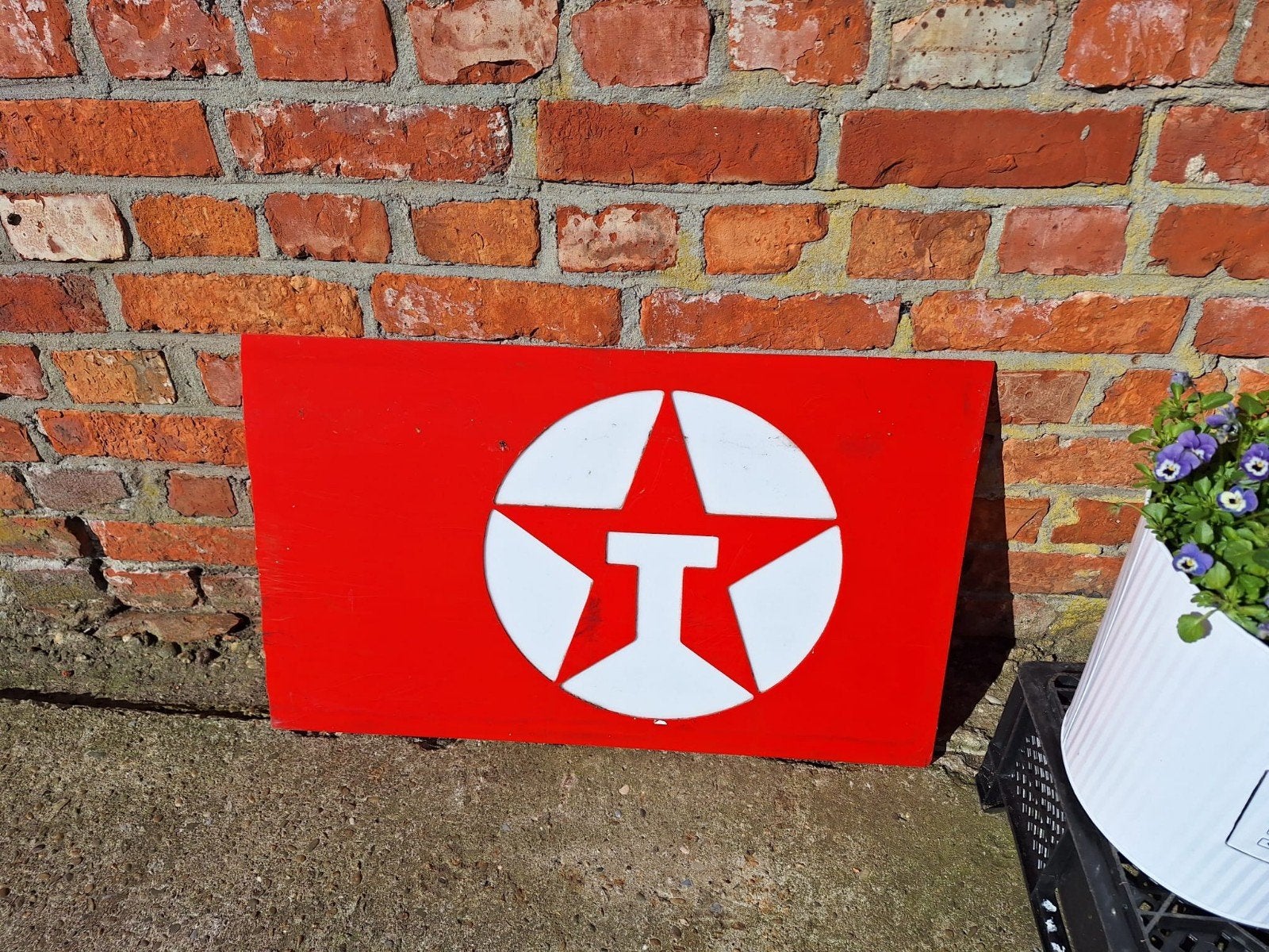 Rood Texaco bord met wit logo - Rechthoekig en glanzend, Ophalen of Verzenden