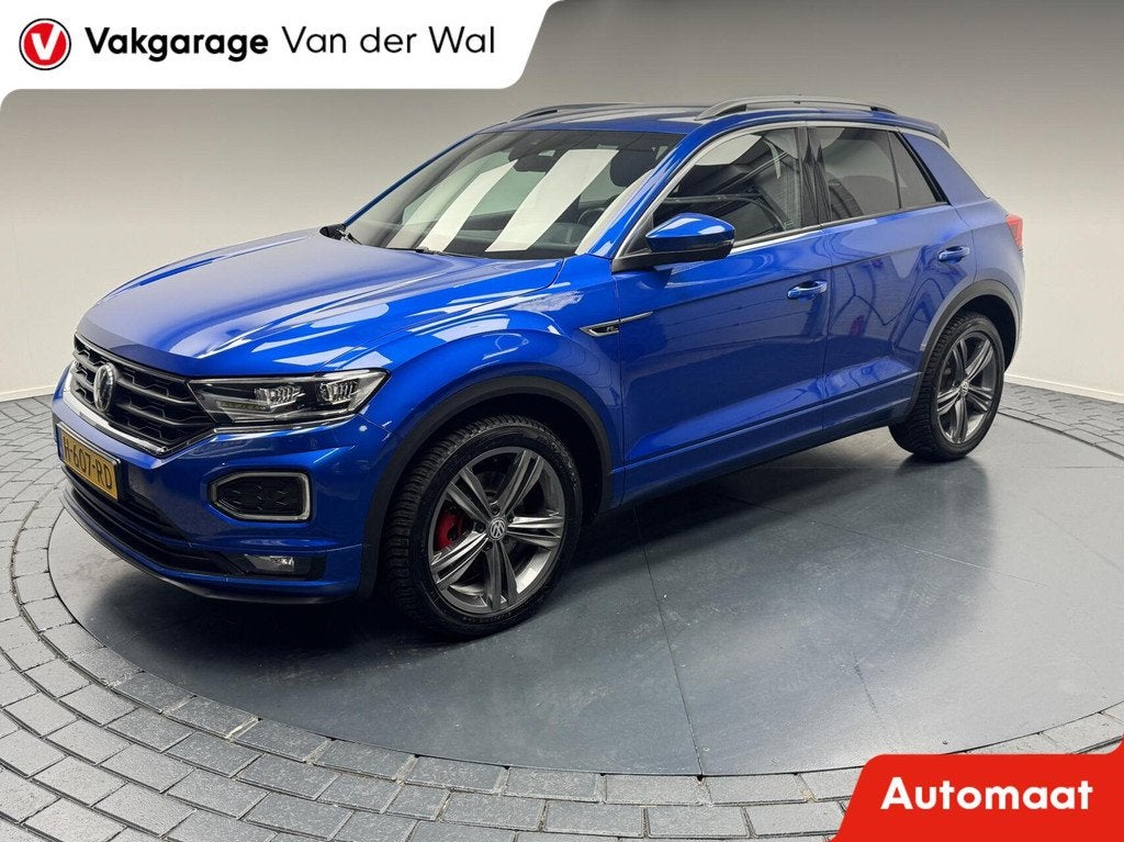 Volkswagen T-Roc 1.5 TSi 3x R-line Automaat-Afn.Trekhaak-Nav, Auto's, Volkswagen, 4 cilinders, Blauw, Leder en Stof, Origineel Nederlands