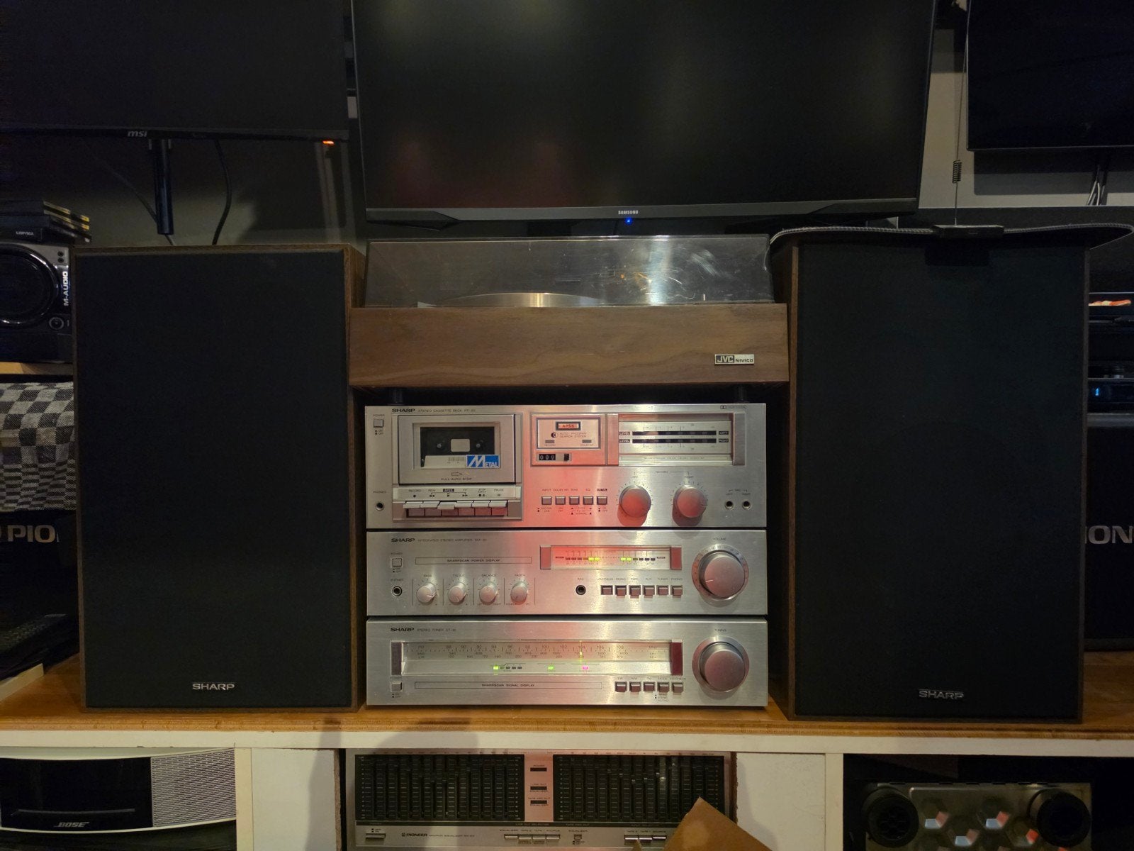 Sharp Stereo Set met JVC Platenspeler en Speakers, Cassettedeck, Gebruikt, Sharp, Losse componenten