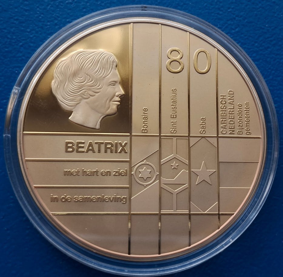 Penning Beatrix 80 Provincies van Nederland Verguld b - 2018, Verzenden, Brons, Nederland
