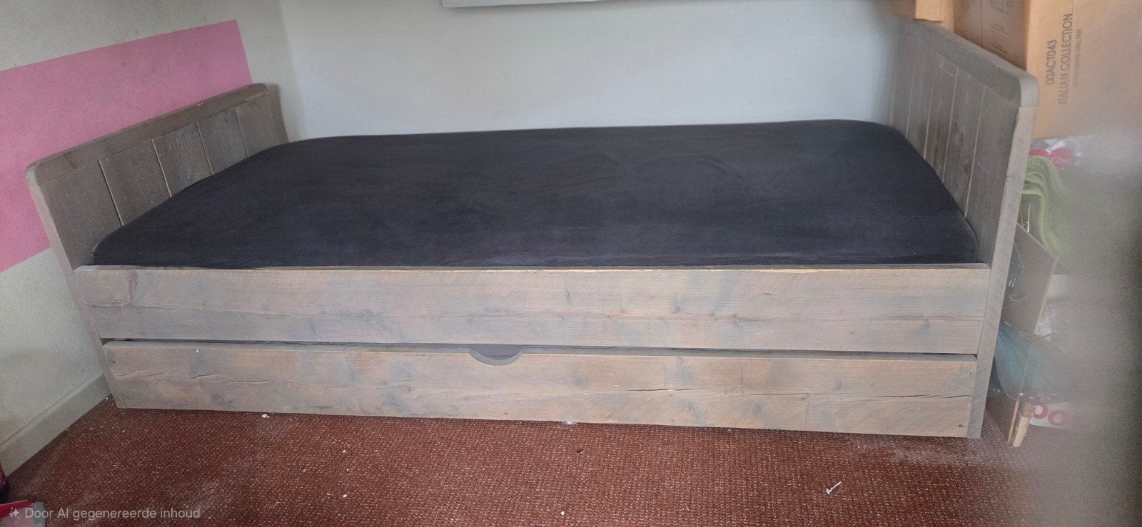 Steigerhouten bed met onderschuifbed en bijpassende meubels, Ophalen, Gebruikt, 90 cm, Eenpersoons