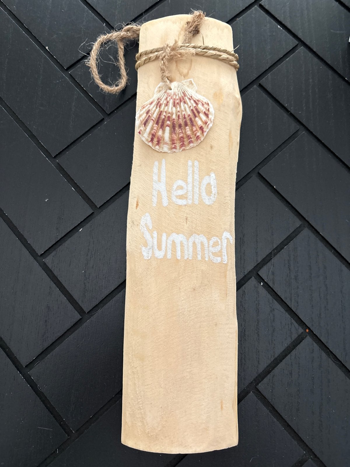 Houten decoratiebord 'Hello Summer' met schelp, Hout, Beige, ., Overige stijlen