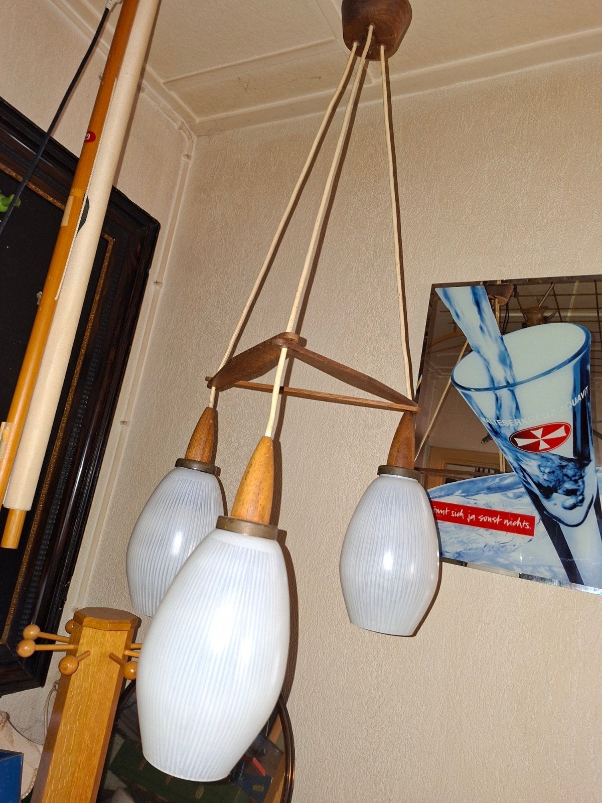 Vintage Hanglamp Mid-Century Teak & Glas Jaren '60/'70, Ophalen of Verzenden