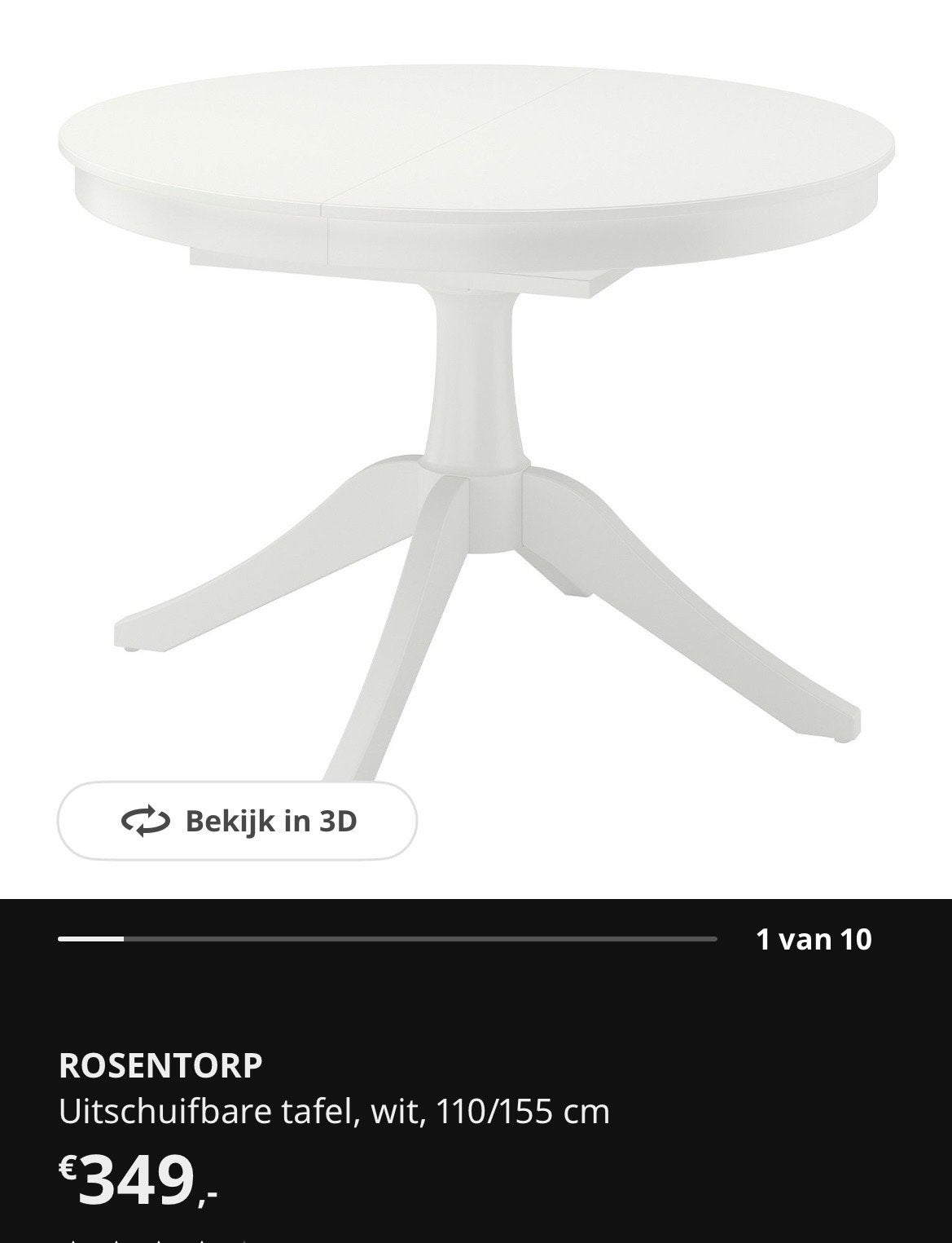 IKEA ROSENTORP Uitschuifbare Tafel Wit - Rond/Ovaal, Gebruikt, 100 tot 150 cm, Rond, Ophalen of Verzenden