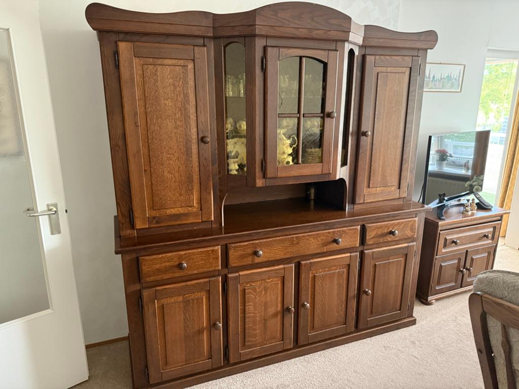 Buffetkast 200x60x205 cm met glas en besteklade, Huis en Inrichting, Ophalen, Gebruikt, Met deur(en), 200 cm of meer