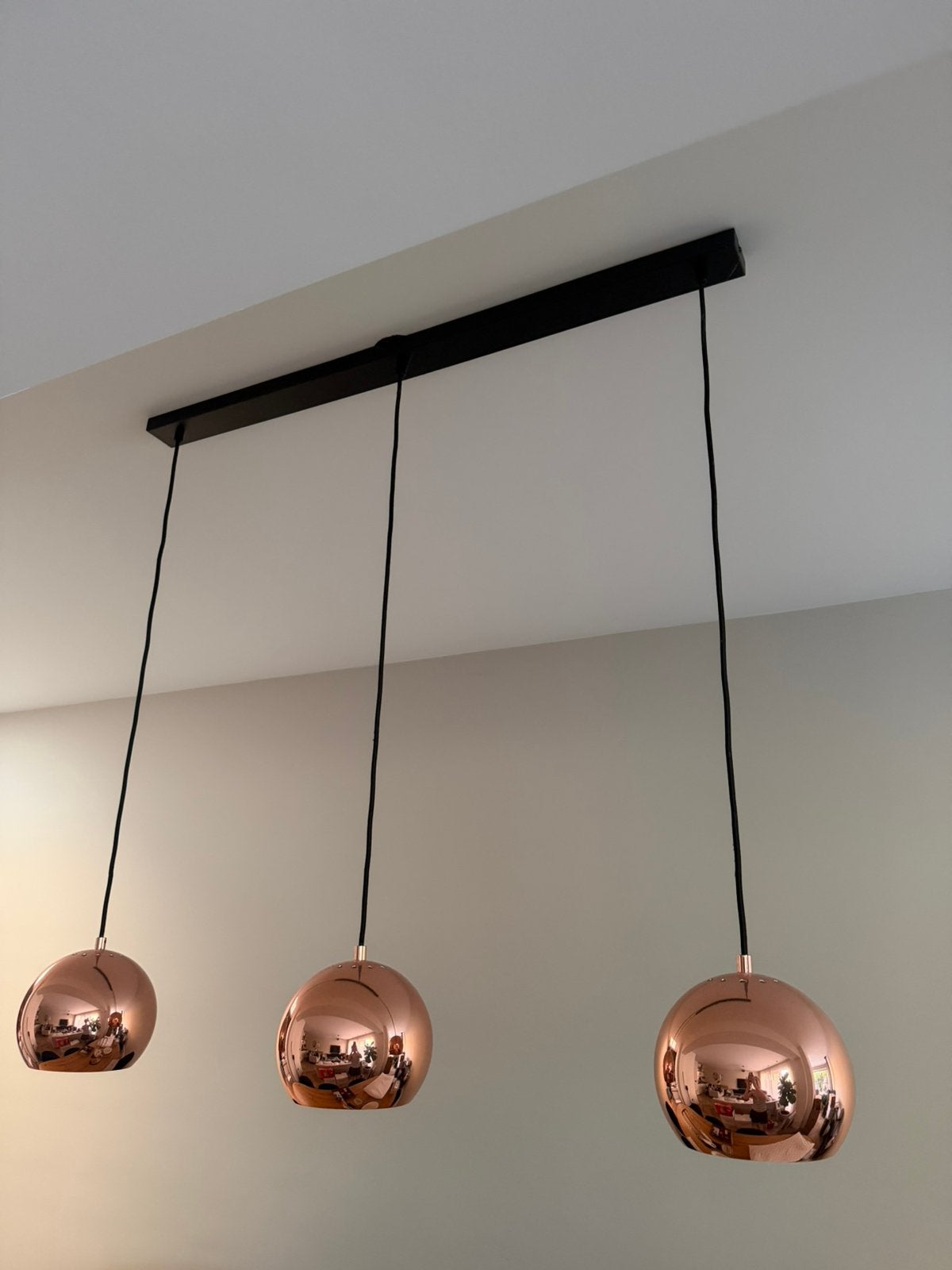 Hanglamp met 3 lampen koper / rose goud, Huis en Inrichting, Lampen | Hanglampen, Ophalen, Zo goed als nieuw