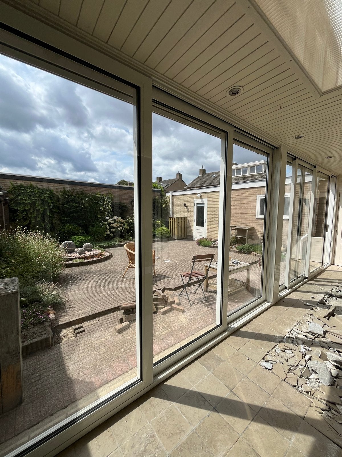 2x Aluminium schuifpui met dubbel glas (350x246cm), Ophalen, Gebruikt, Schuifdeur, 120 cm of meer