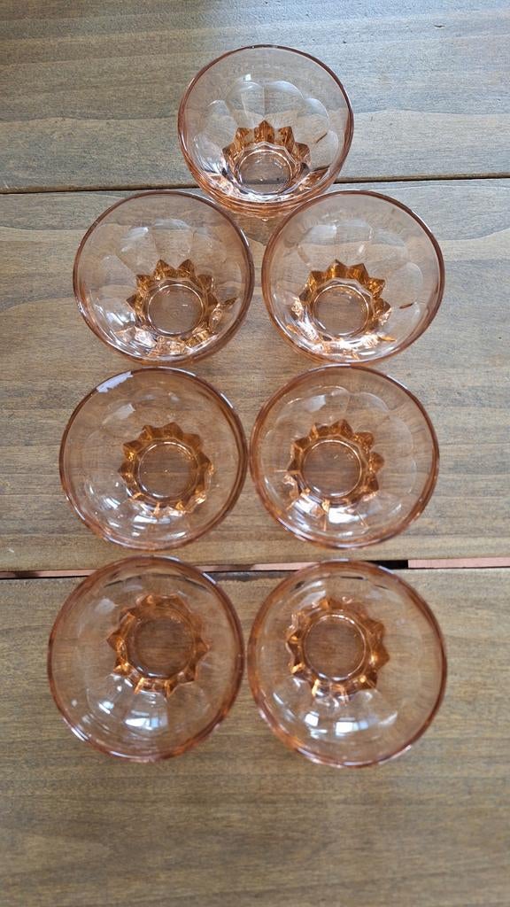 7 Roze franse Vintage Glazen Schaaltjes, Antiek en Kunst, Antiek | Glas en Kristal, Ophalen of Verzenden