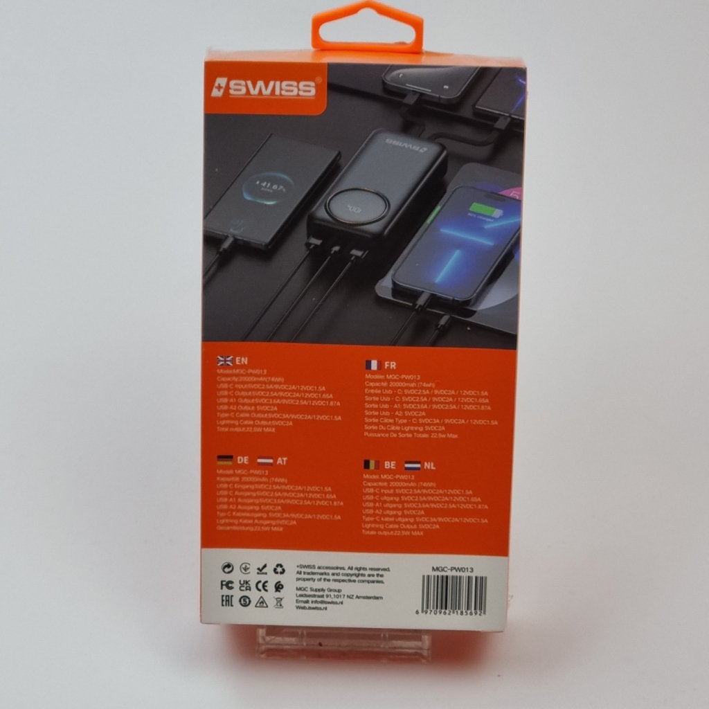 Swiss Powerbank 20000mAh Lightning/USB-C | Nieuw in doos, Flex Ltd., Nieuw, https://flex.com/contact-us, Nobelstraat 10, 5807 GA Oostrum LB, Limburg, Nederland